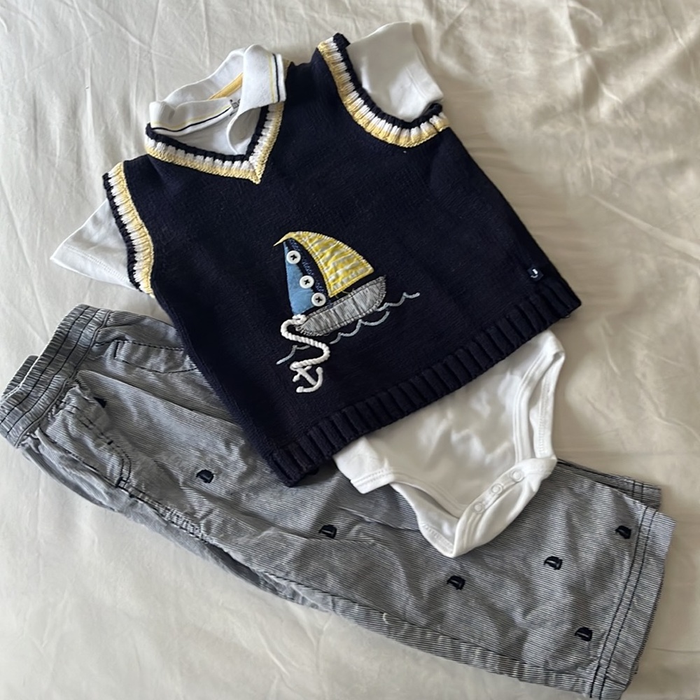 Hartstrings Sailboat Sweater Vest, Polo & Pant Set